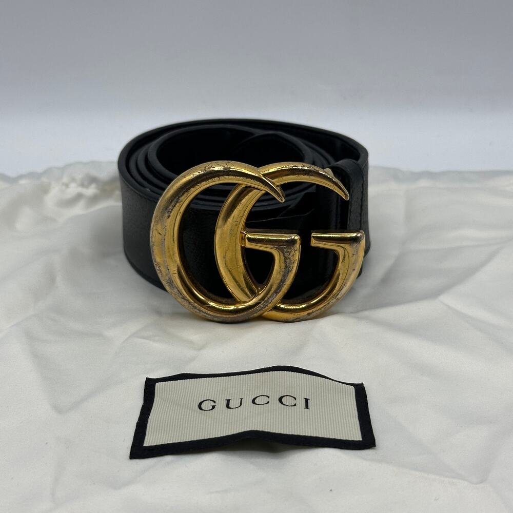 GUCCI GG Marmont Wide Leather Belt With Buckle Gold Sz 100 / 40 - Picture 2 of 7